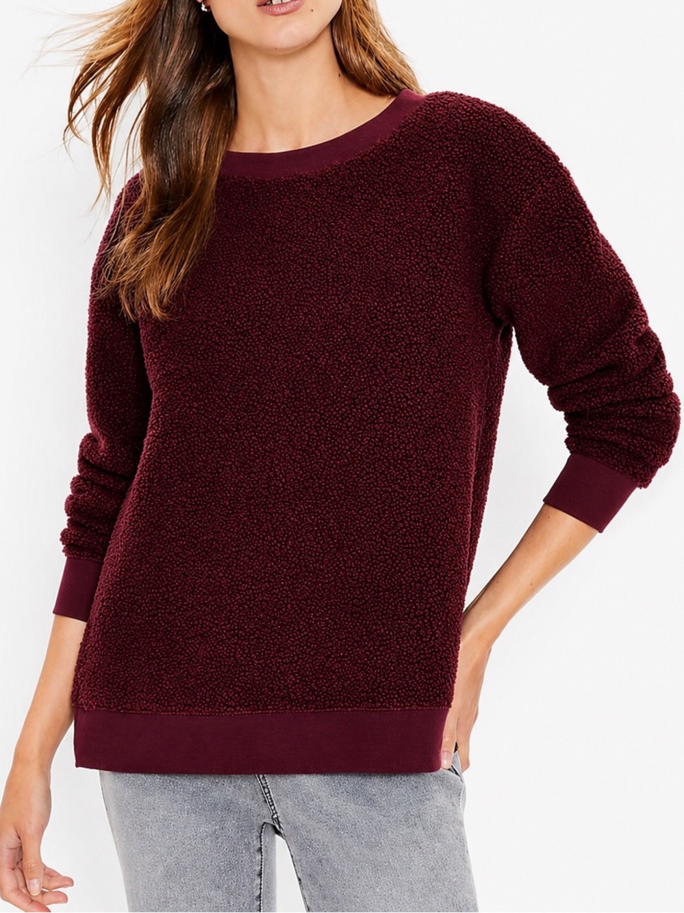 LOFT Women’s Sherpa Sweatshirt Maroon Color- Size Small Petite
